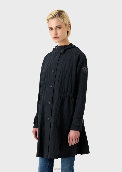 Women 086V237 Hooded Trench Coat With Technical Cupro Stretch Details Armani