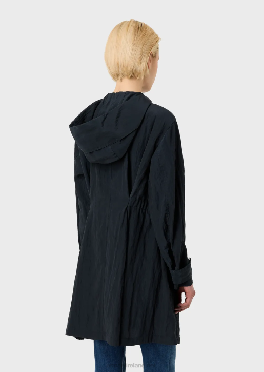 Women 086V237 Hooded Trench Coat With Technical Cupro Stretch Details Armani