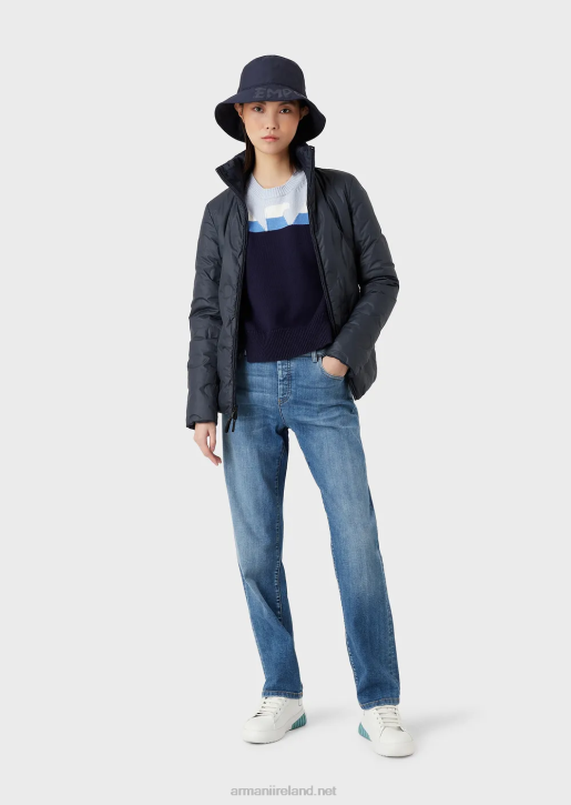 Women 086V239 Water-Repellent Reversible Nylon Down Jacket With Recycled Down Armani Navy Blue