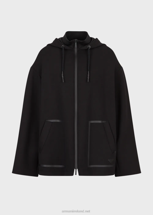 Women 086V240 Oversized Zip-Up Hooded Sweatshirt In Scuba Fabric Armani Black