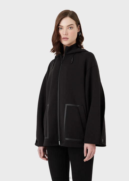 Women 086V240 Oversized Zip-Up Hooded Sweatshirt In Scuba Fabric Armani Black