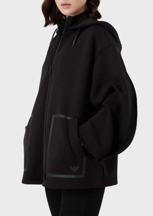 Women 086V240 Oversized Zip-Up Hooded Sweatshirt In Scuba Fabric Armani Black