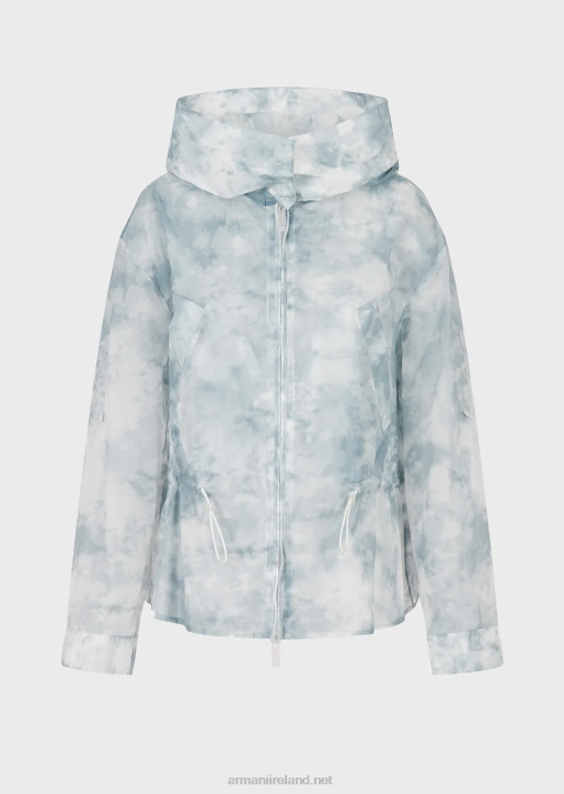 Women 086V241 Hooded, Zip-Up Blouson In Sky-Effect Gradient Print Nylon Armani Pattern