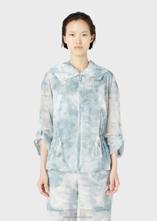 Women 086V241 Hooded, Zip-Up Blouson In Sky-Effect Gradient Print Nylon Armani Pattern