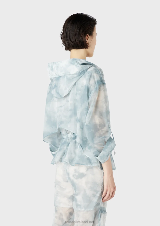 Women 086V241 Hooded, Zip-Up Blouson In Sky-Effect Gradient Print Nylon Armani Pattern