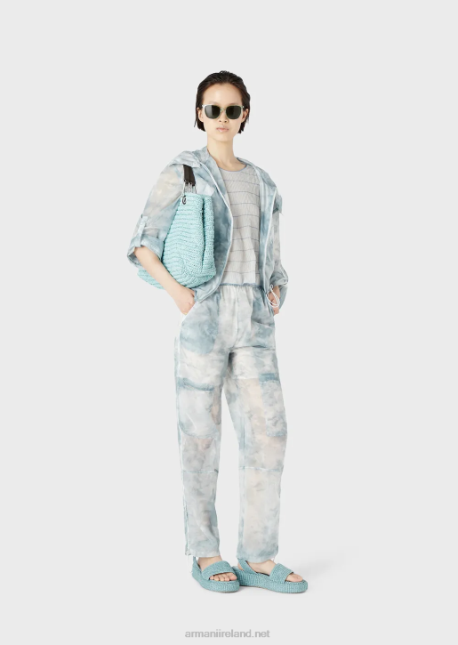 Women 086V241 Hooded, Zip-Up Blouson In Sky-Effect Gradient Print Nylon Armani Pattern