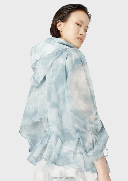 Women 086V241 Hooded, Zip-Up Blouson In Sky-Effect Gradient Print Nylon Armani Pattern