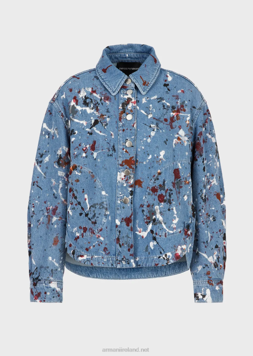 Women 086V242 Vintage-Look Denim Jacket With Multicoloured Spots Armani Multicolour