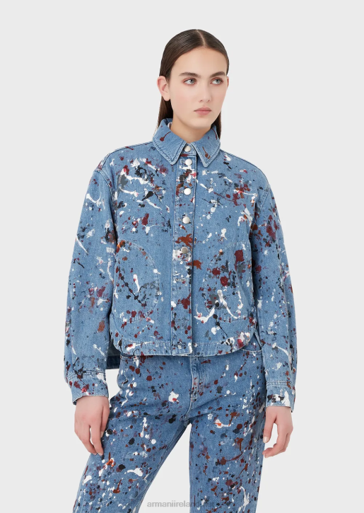 Women 086V242 Vintage-Look Denim Jacket With Multicoloured Spots Armani Multicolour