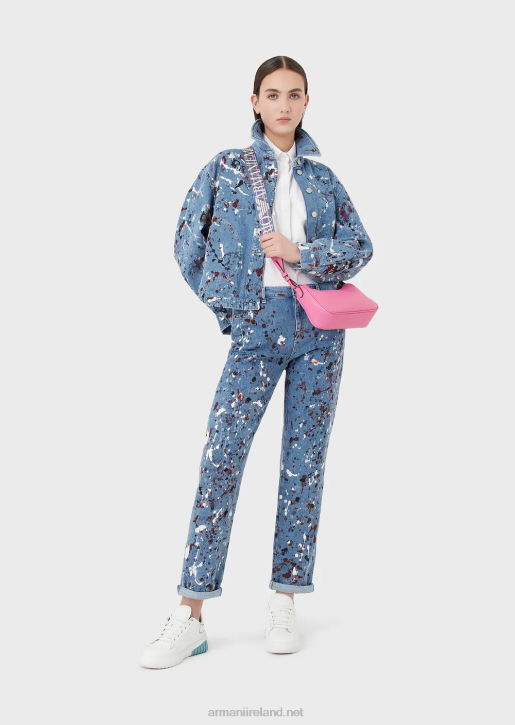 Women 086V242 Vintage-Look Denim Jacket With Multicoloured Spots Armani Multicolour