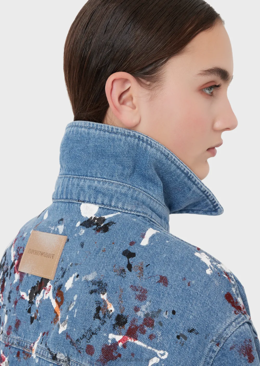 Women 086V242 Vintage-Look Denim Jacket With Multicoloured Spots Armani Multicolour