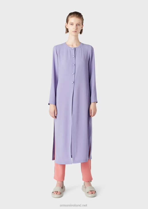 Women 086V244 Granite-Fabric Overcoat With Buttons And Side Slits Armani Purple