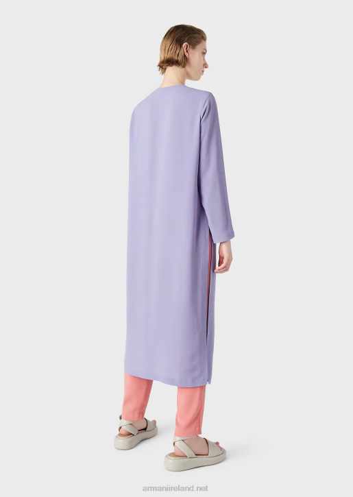 Women 086V244 Granite-Fabric Overcoat With Buttons And Side Slits Armani Purple