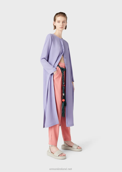 Women 086V244 Granite-Fabric Overcoat With Buttons And Side Slits Armani Purple