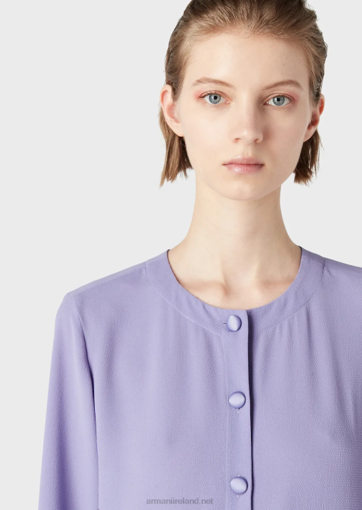 Women 086V244 Granite-Fabric Overcoat With Buttons And Side Slits Armani Purple