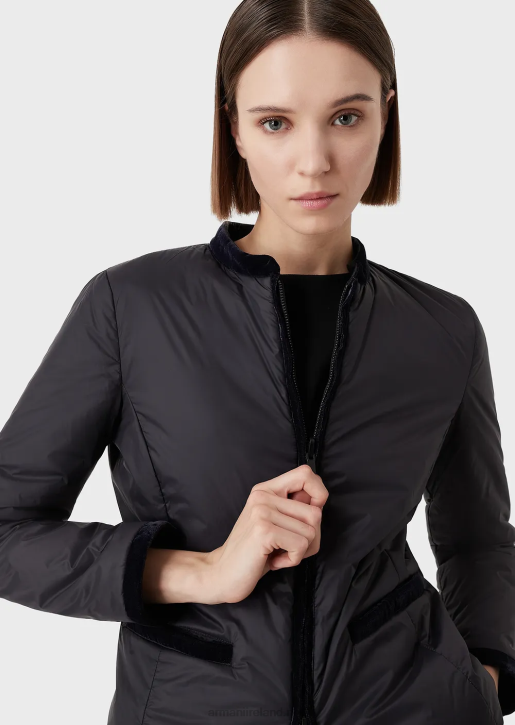 Women 086V246 Nylon Reversible Guru-Collared Jacket Armani Navy Blue
