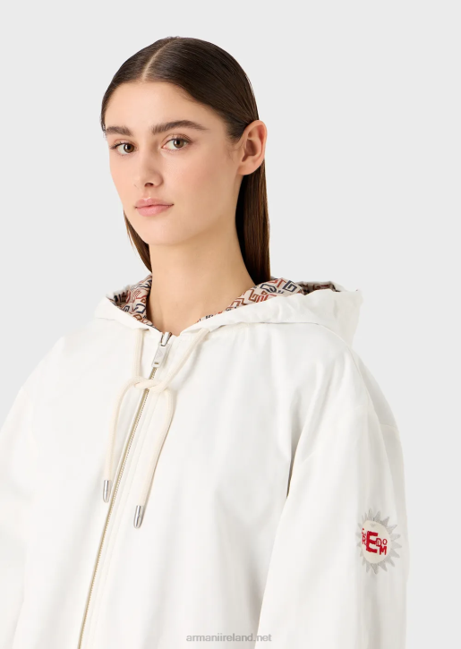Women 086V248 Sustainable Collection Reversible Organic-Twill Parka With Hood And Drawstring Armani Milky White