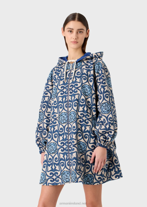 Women 086V249 Sustainable Collection Reversible Organic-Twill Parka With Hood And Drawstring Armani Blue