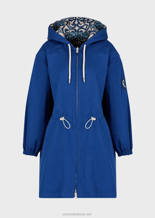 Women 086V249 Sustainable Collection Reversible Organic-Twill Parka With Hood And Drawstring Armani Blue