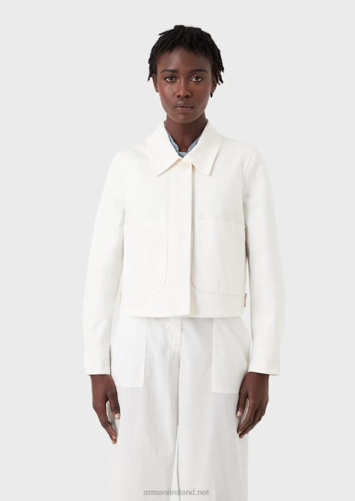 Women 086V250 Sustainable Collection Organic Bull Cropped Blouson Armani Milky White