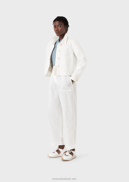 Women 086V250 Sustainable Collection Organic Bull Cropped Blouson Armani Milky White