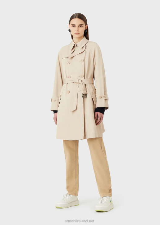 Women 086V254 Double-Breasted Trench Coat In Water-Repellent Gabardine Armani