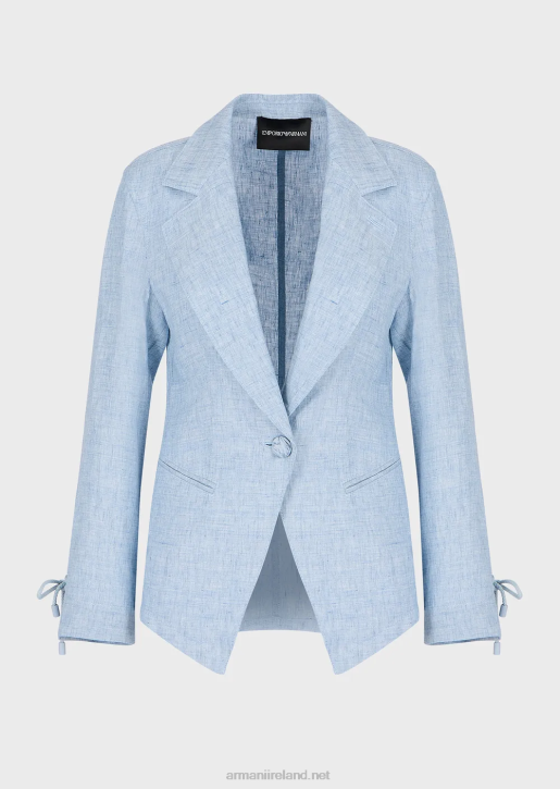 Women 086V413 Single-Breasted Jacket In Jaspe Linen With Cord Detail At The Cuffs Armani Azure