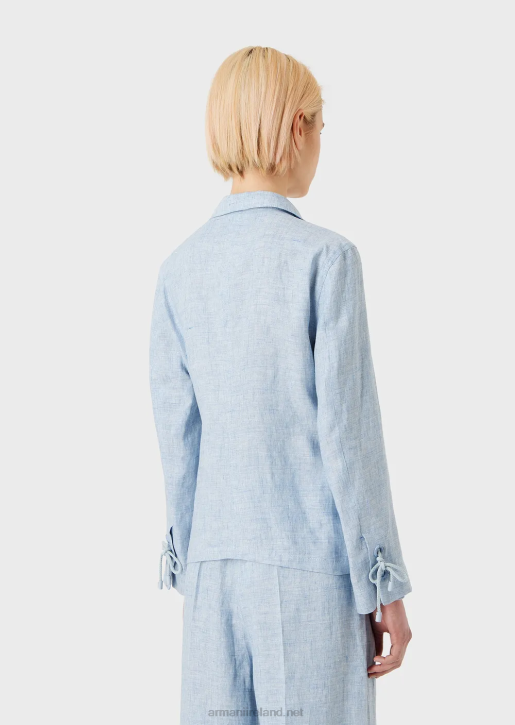 Women 086V413 Single-Breasted Jacket In Jaspe Linen With Cord Detail At The Cuffs Armani Azure