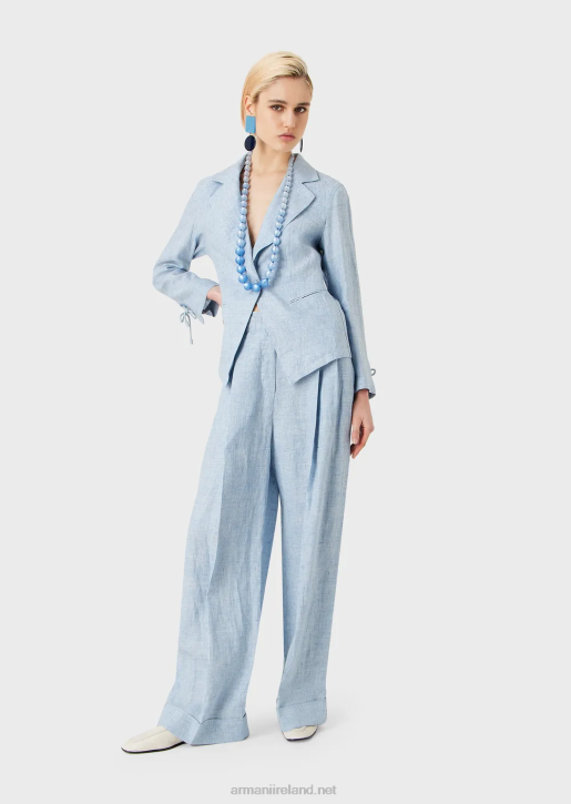 Women 086V413 Single-Breasted Jacket In Jaspe Linen With Cord Detail At The Cuffs Armani Azure
