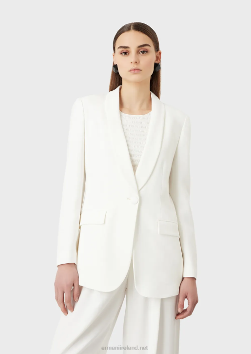 Women 086V415 Envers-Satin, Shawl-Collar Jacket Armani White