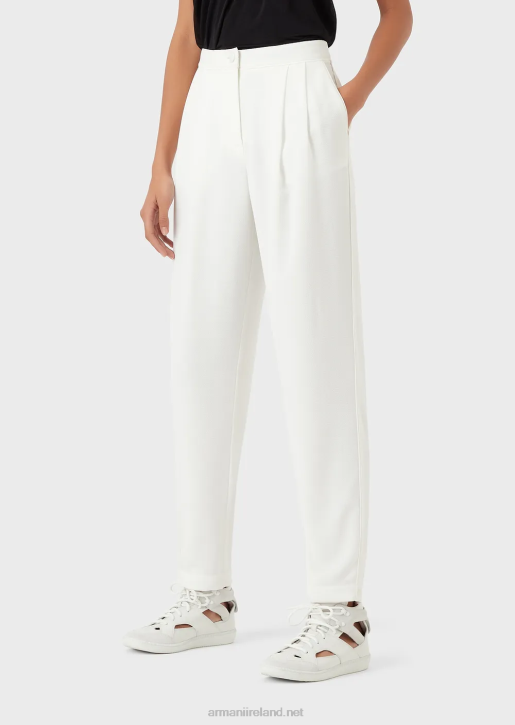 Women 086V256 Trousers With Darts And Piping In Granite Fabric Armani White