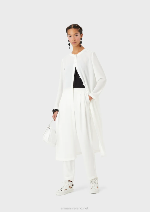 Women 086V256 Trousers With Darts And Piping In Granite Fabric Armani White