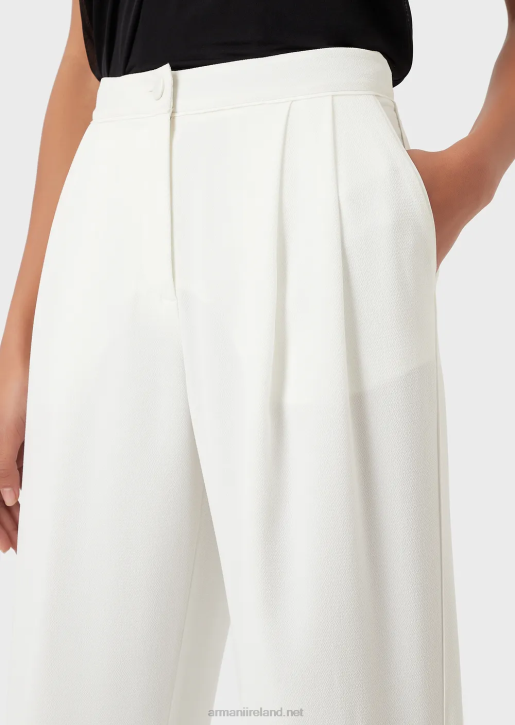 Women 086V256 Trousers With Darts And Piping In Granite Fabric Armani White