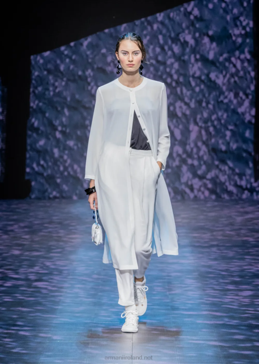 Women 086V256 Trousers With Darts And Piping In Granite Fabric Armani White