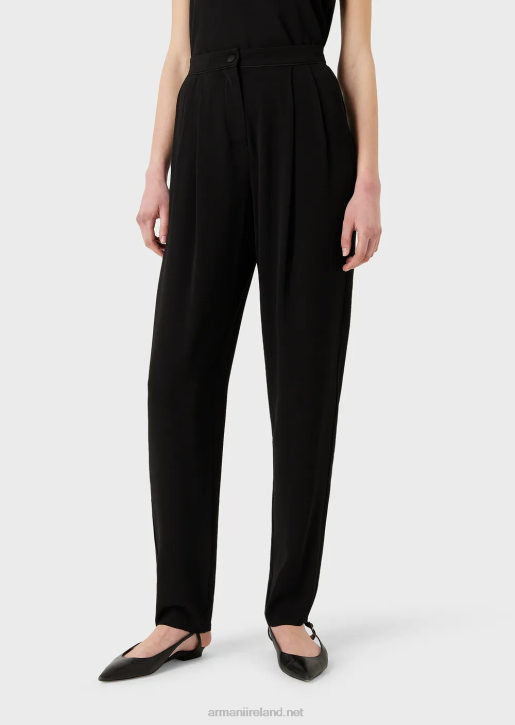Women 086V258 Trousers With Darts And Piping In Granite Fabric Armani Black