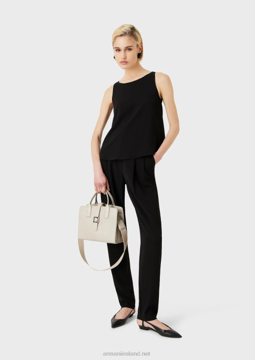 Women 086V258 Trousers With Darts And Piping In Granite Fabric Armani Black