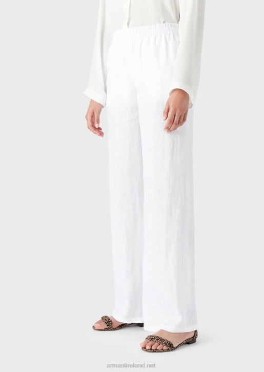 Women 086V260 Pure Linen Trousers With Elasticated Waist Armani White