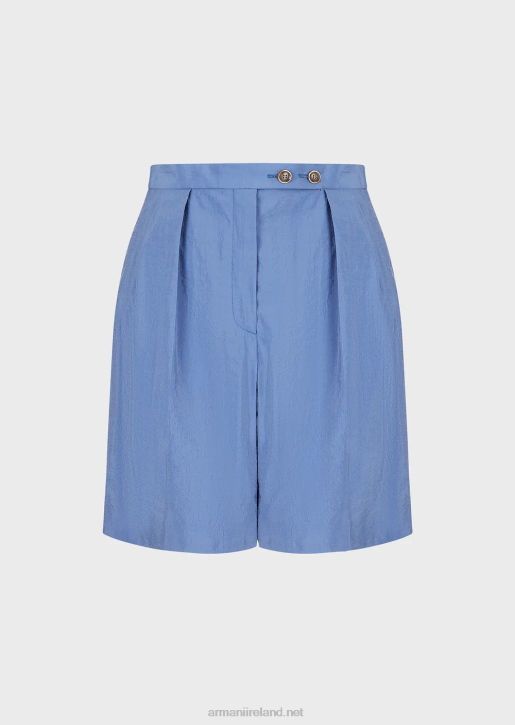 Women 086V261 Washed Technical-Silk Shorts With Darts Armani Azure