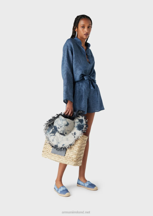 Women 086V262 Mare Capsule Collection Faded Linen Belted Shorts With Bow Armani Blue