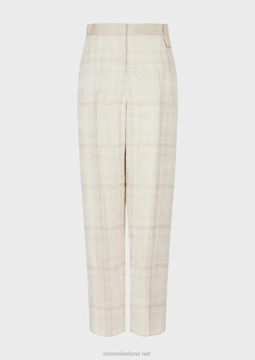 Women 086V263 High-Waisted Trousers In Prince Of Wales Linen Blend Armani Beige