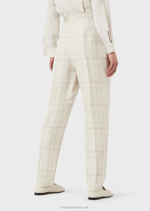 Women 086V263 High-Waisted Trousers In Prince Of Wales Linen Blend Armani Beige