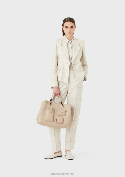 Women 086V263 High-Waisted Trousers In Prince Of Wales Linen Blend Armani Beige