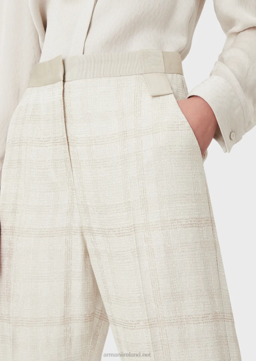 Women 086V263 High-Waisted Trousers In Prince Of Wales Linen Blend Armani Beige