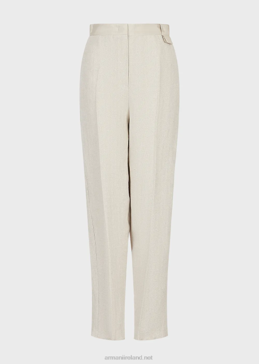 Women 086V264 High-Waisted, Micro-Chevron Linen-Blend Trousers Armani Beige