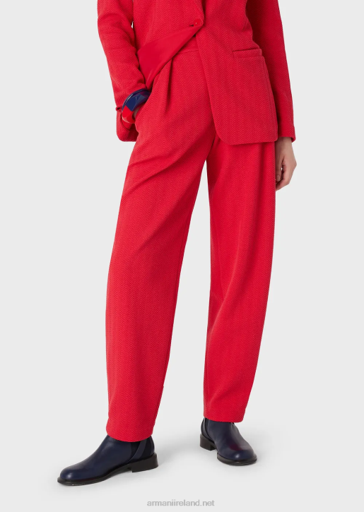 Women 086V265 Herringbone Jacquard Jersey Trousers With Darts Armani Red