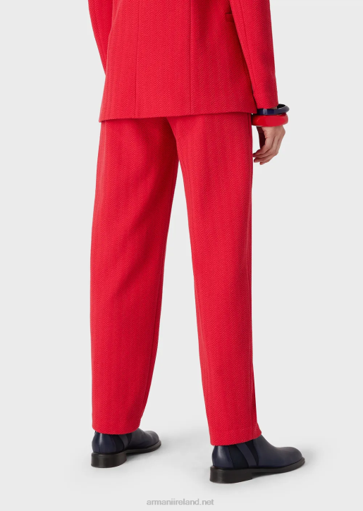 Women 086V265 Herringbone Jacquard Jersey Trousers With Darts Armani Red