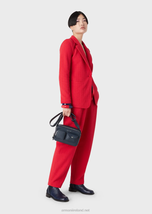 Women 086V265 Herringbone Jacquard Jersey Trousers With Darts Armani Red