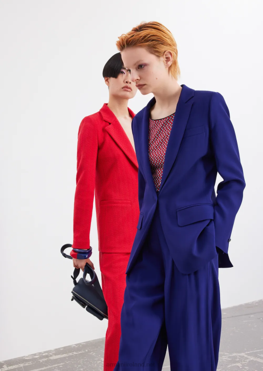 Women 086V265 Herringbone Jacquard Jersey Trousers With Darts Armani Red