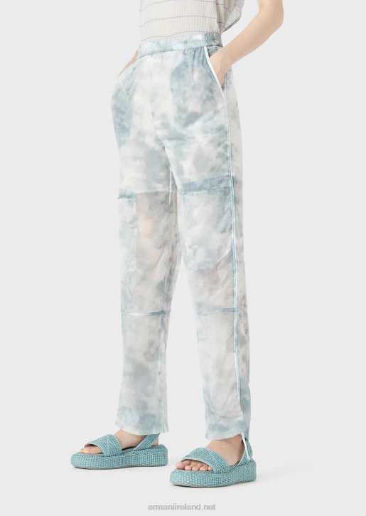 Women 086V268 Cargo Trousers In Sky-Effect Gradient Print Nylon Armani Pattern