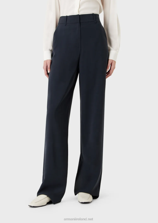 Women 086V270 Fluid Gabardine Palazzo Trousers Armani Azure